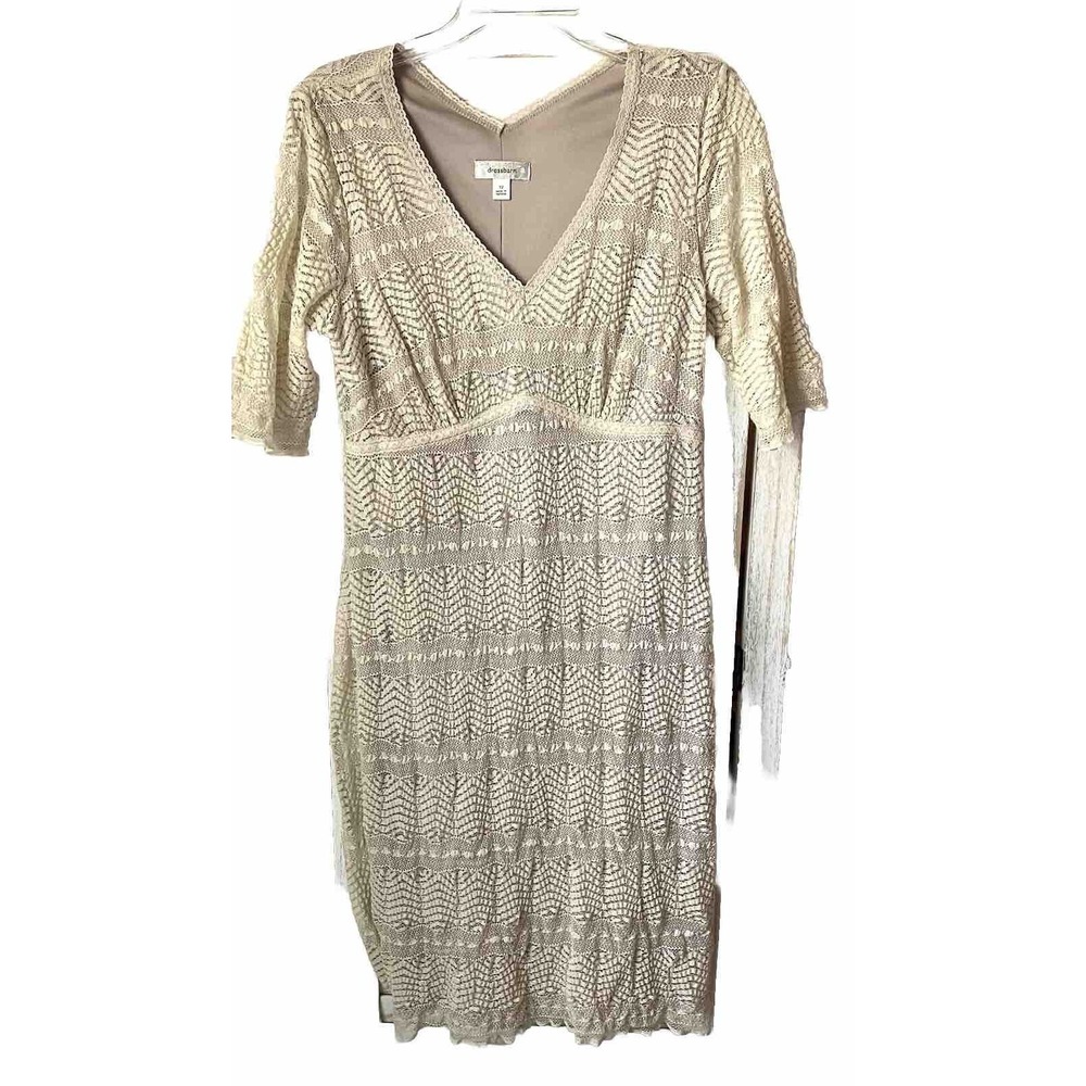 Babydoll Cream Lace On Nude Slip SS  Dressbarn Dress Sz 12 Light Coquette Y2K